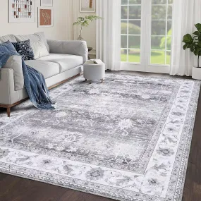 GARVEE Area Rug 6x9 Vintage Carpet Washable Rug Indoor Floor Rug Thin Soft Boho Accent Carpet for Living Room Bedroom,Grey