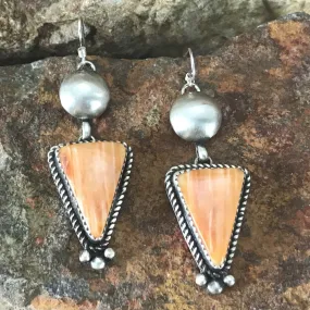 Orange Spiny Oyster Sterling Silver Earrings by Mary Tso