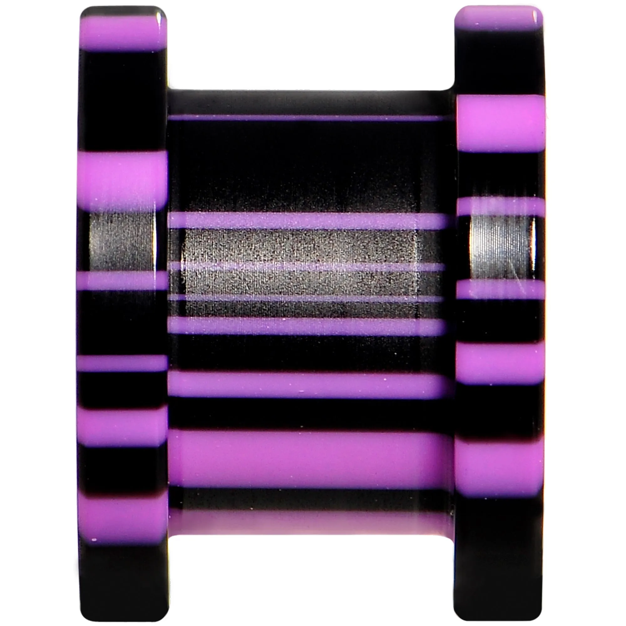 00 Gauge Purple Black Acrylic Zebra Striped Screw Fit Tunnel Plug Set