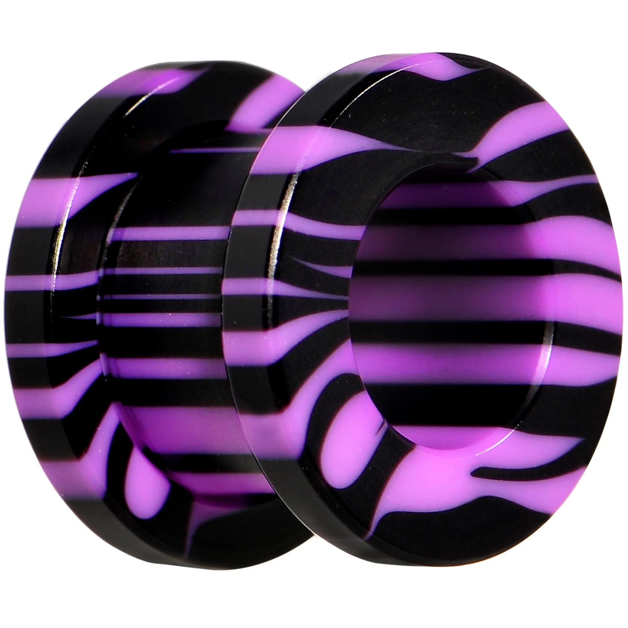 00 Gauge Purple Black Acrylic Zebra Striped Screw Fit Tunnel Plug Set