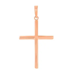 14K Rose Gold Plain Slender Cross Pendant with High Polish