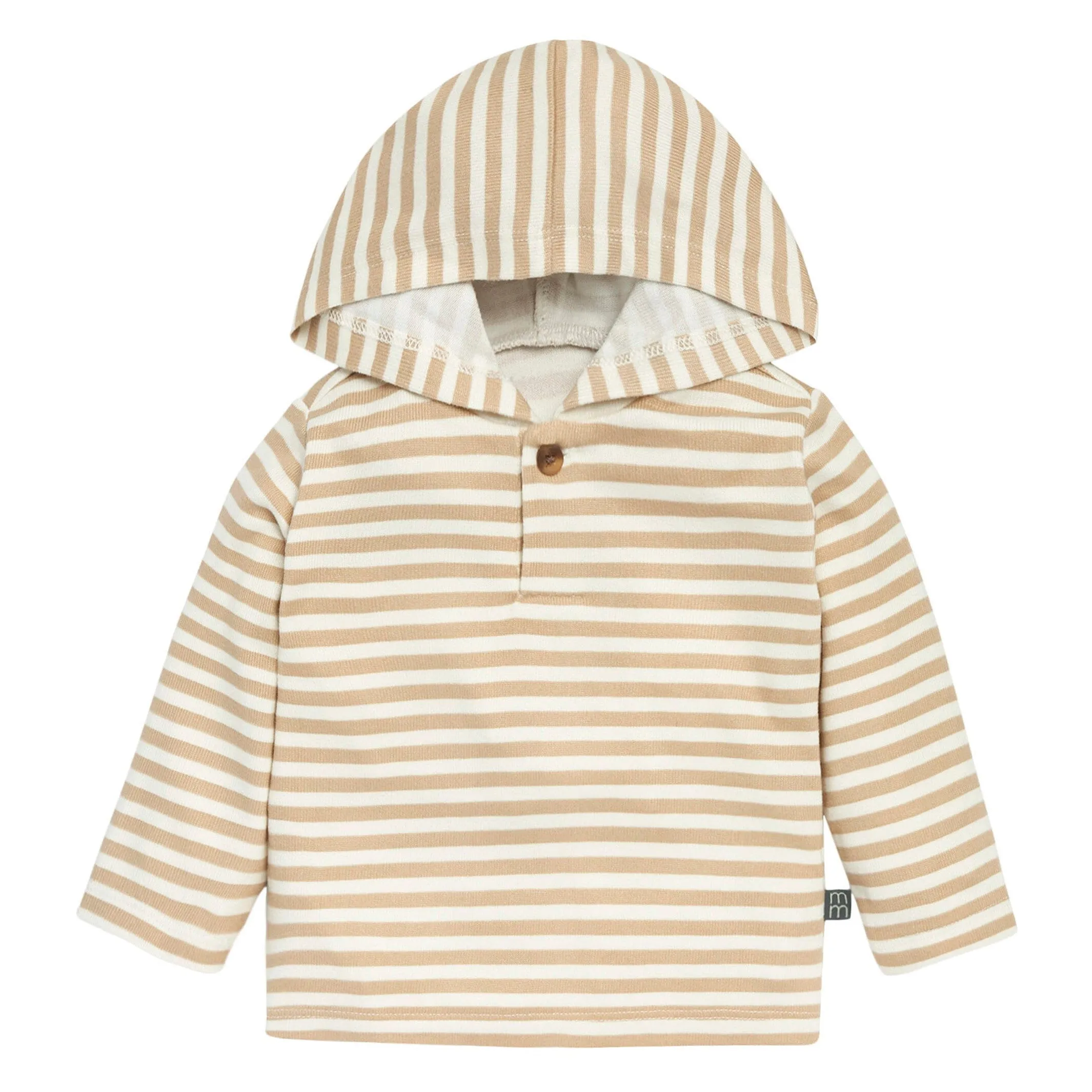 2-Piece Baby Boys Light Tan Stripe Hacci Hooded Top and Joggers Set