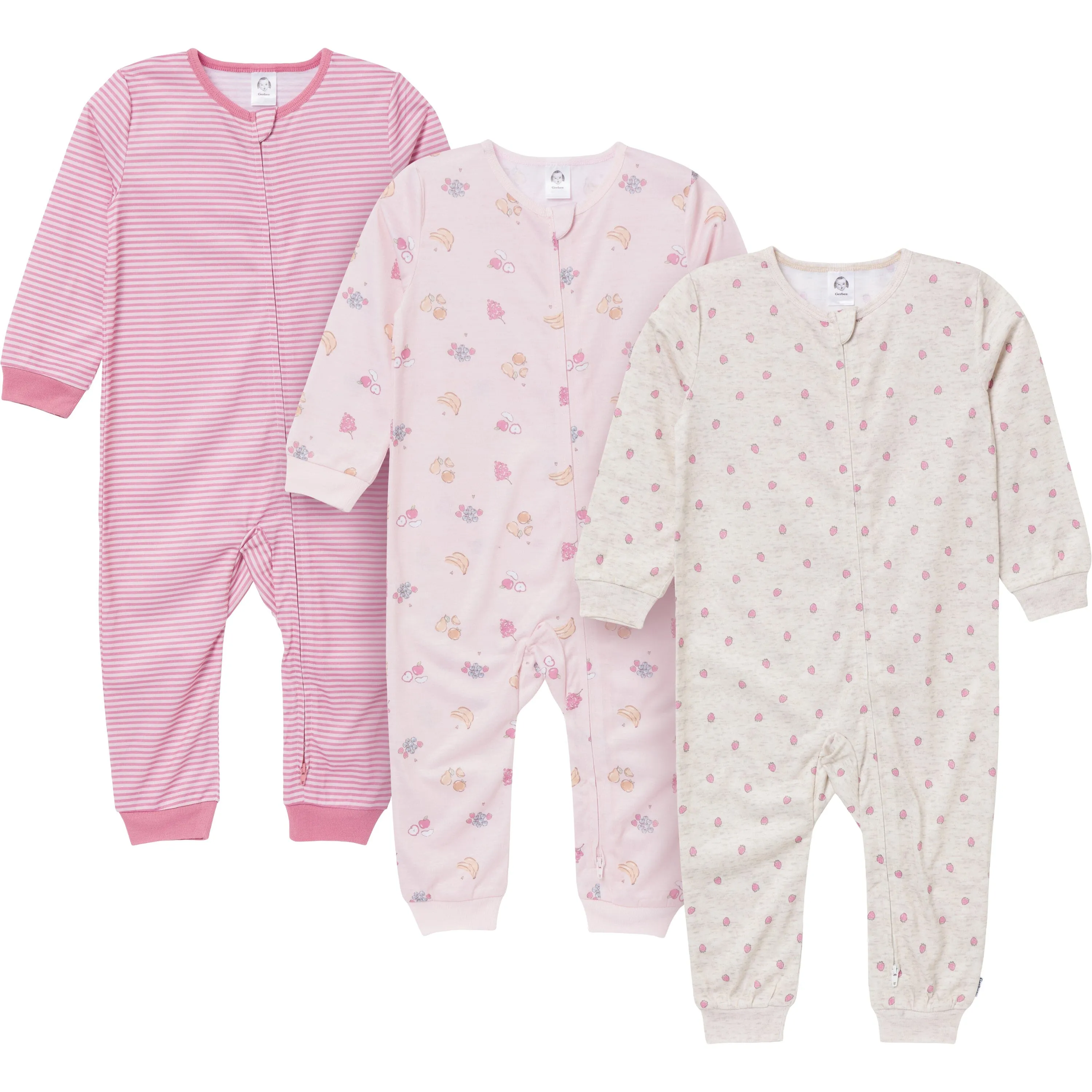 3-Pack Infant & Toddler Girls Fruits Footless Pajamas