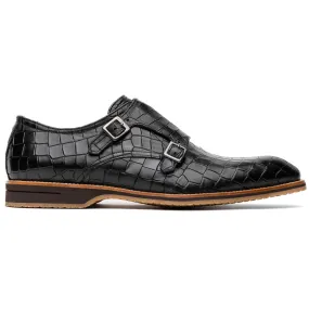 55-112-BLK LEGERRA Hand Burnished Crocodile Print Monkstrap Black