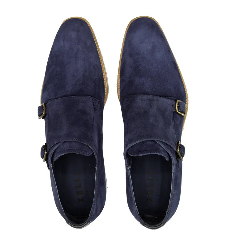 56-100-BLU LEGERRA Sueded Goatskin Monkstrap, Blue