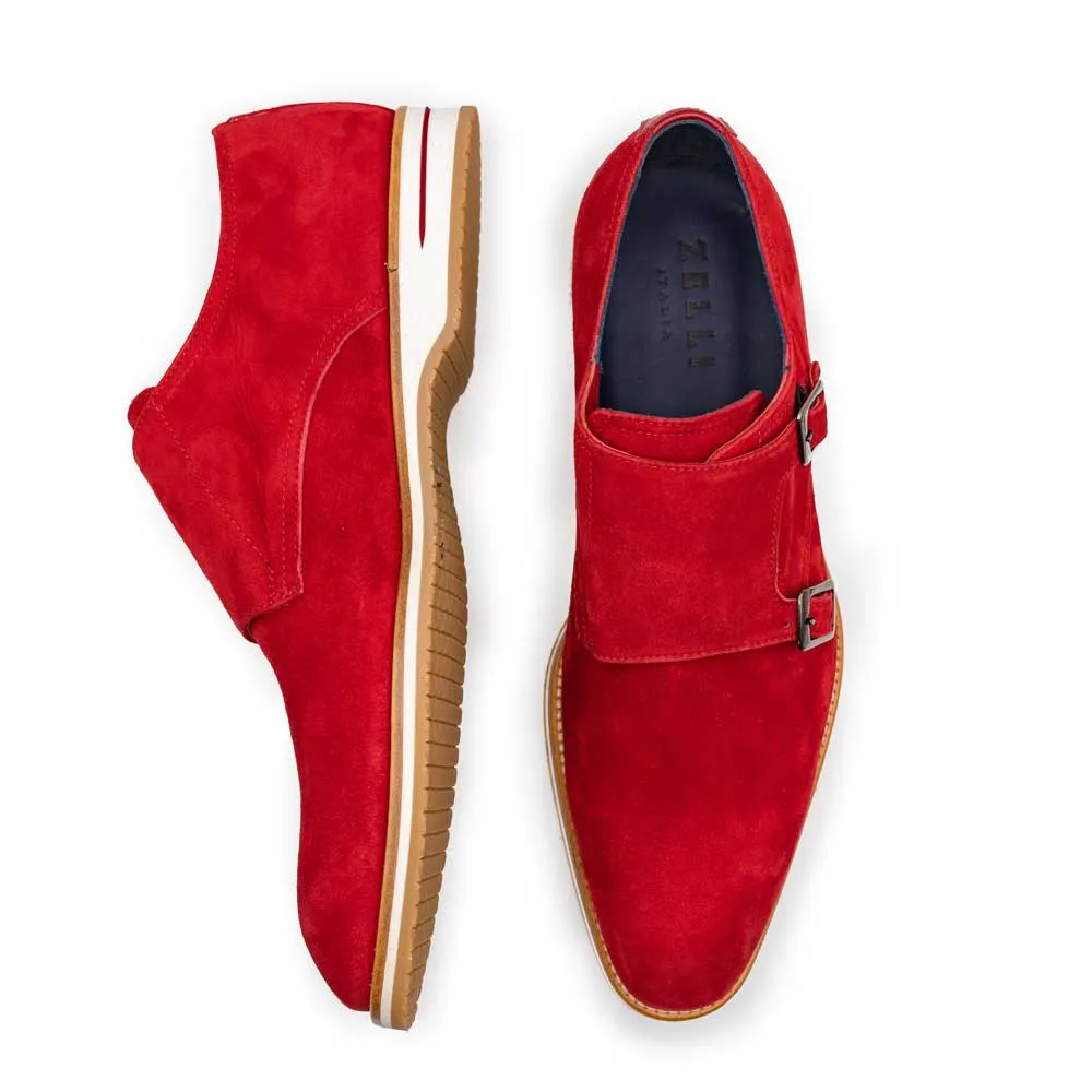 56-100-RED LEGERRA Sueded Goatskin Monkstrap, Red