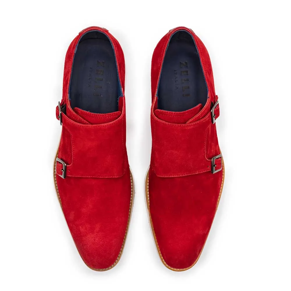 56-100-RED LEGERRA Sueded Goatskin Monkstrap, Red