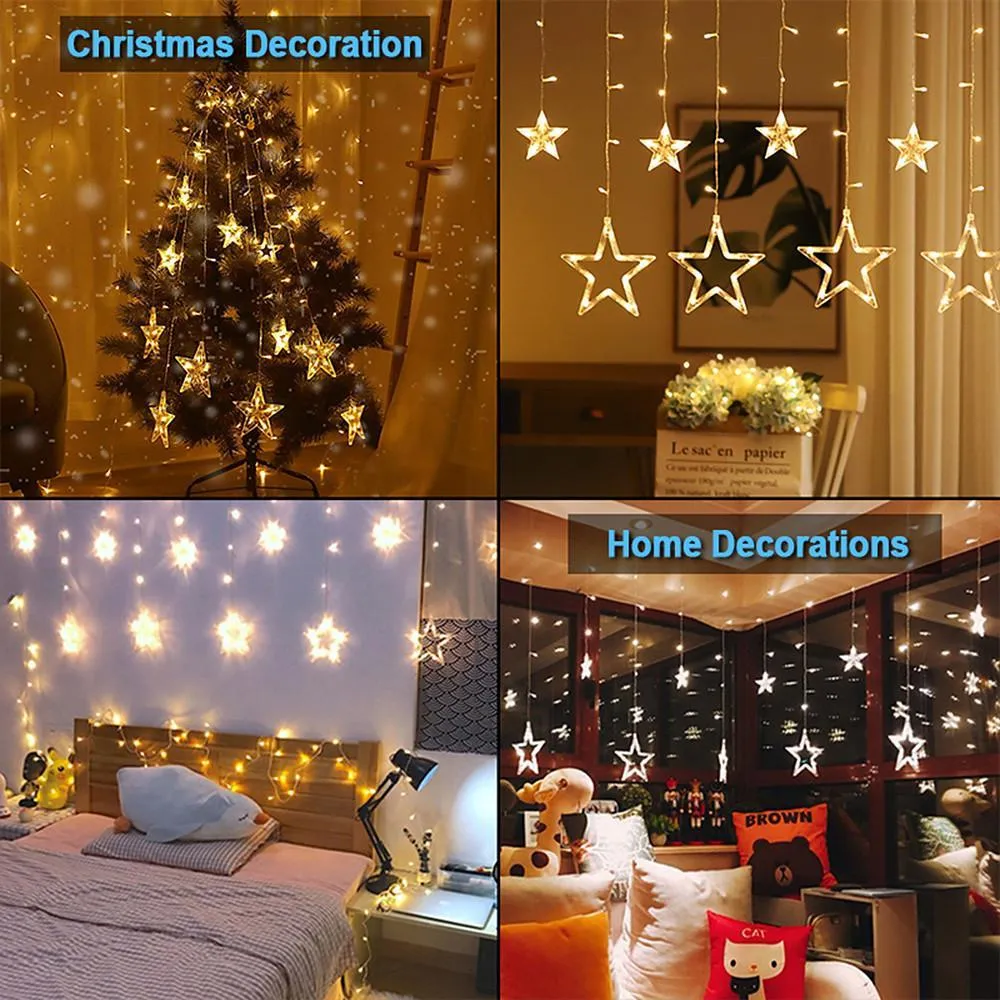 8.2 ft Curtain Hanging String Lights Acrylic Star LED Lighting for Christmas Wedding Fairy Lights 216 Bulbs