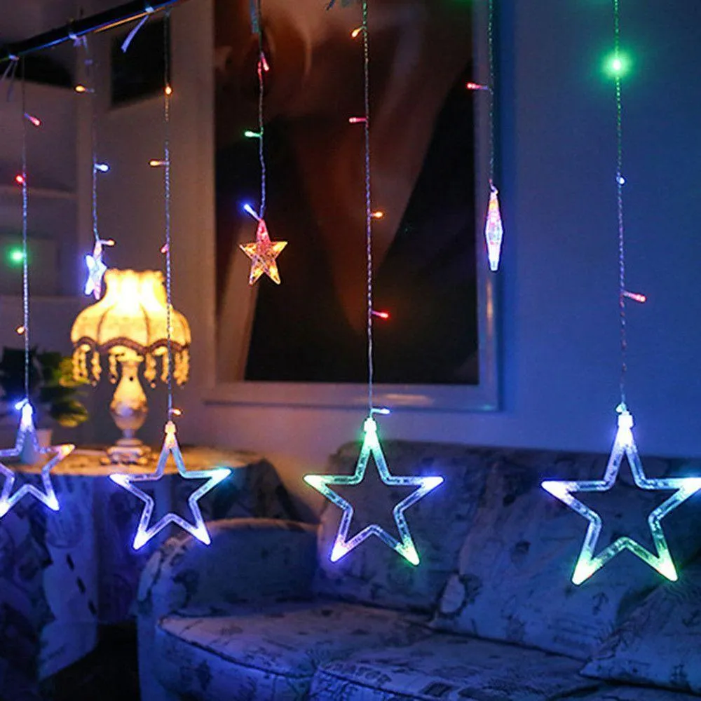 8.2 ft Curtain Hanging String Lights Acrylic Star LED Lighting for Christmas Wedding Fairy Lights 216 Bulbs