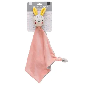 Baby Bunny Organic Cotton Blankie Soft Pink Grey Square 41cm