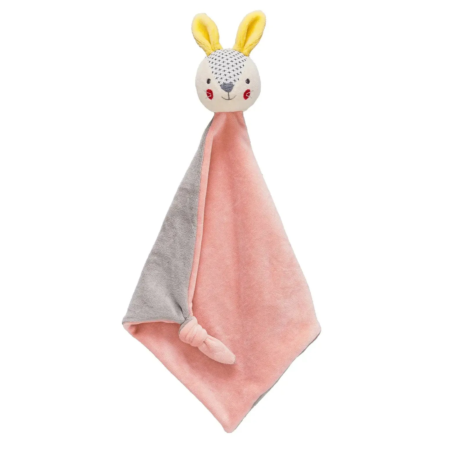 Baby Bunny Organic Cotton Blankie Soft Pink Grey Square 41cm