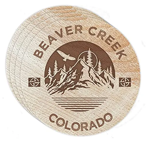 Beaver Creek Colorado 4 Pack Engraved Wooden Coaster Camp Outdoors Design