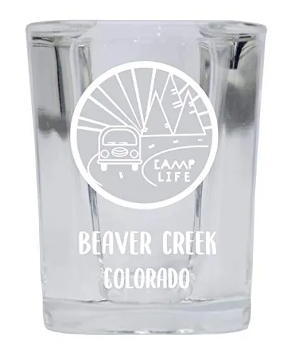 Beaver Creek Colorado Souvenir Laser Engraved 2 Ounce Square Base Liquor Shot Glass Camp Life Design