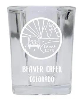 Beaver Creek Colorado Souvenir Laser Engraved 2 Ounce Square Base Liquor Shot Glass Camp Life Design