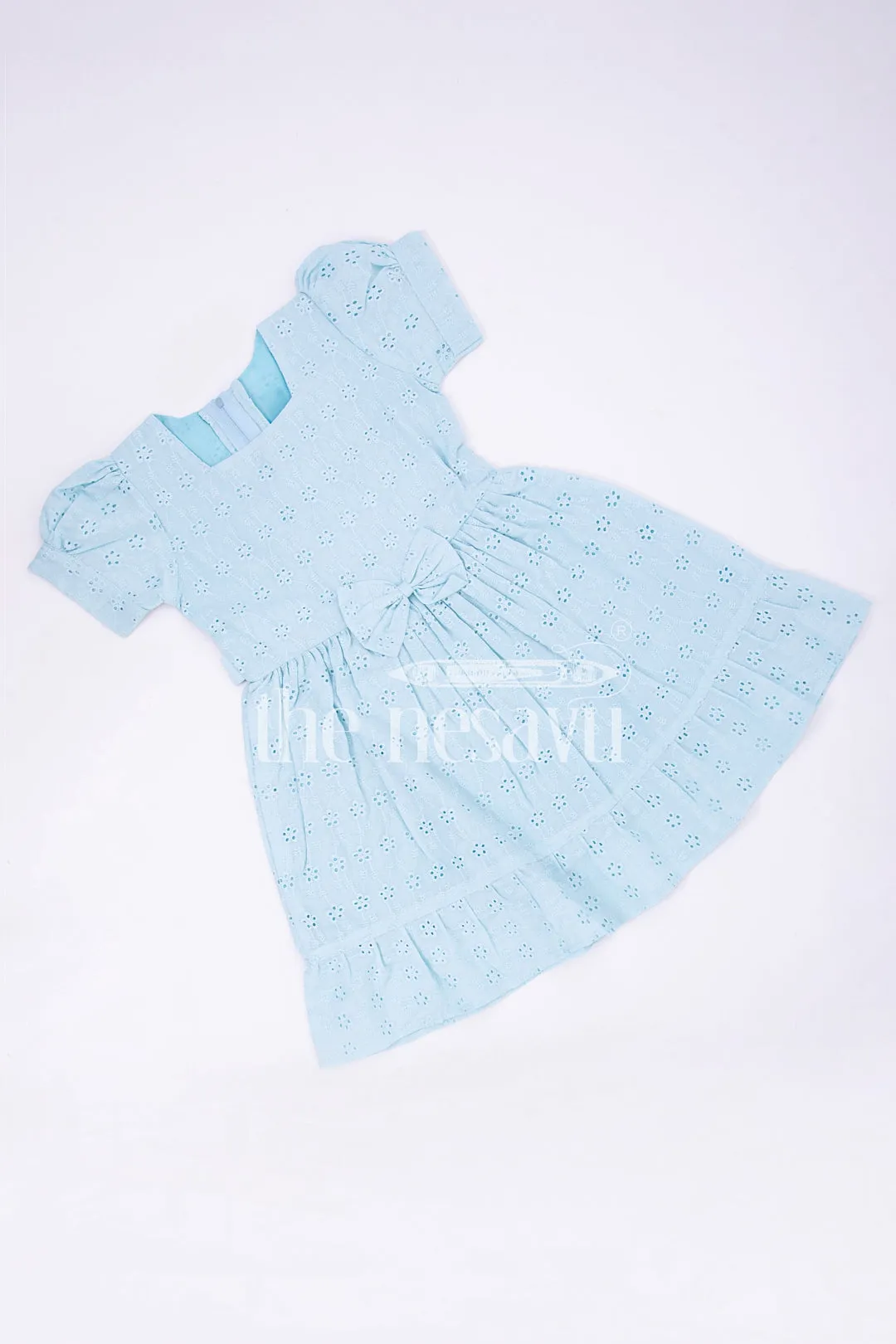 Blue Cotton Chikankari Embroidered Frock for Girls  Nesavu