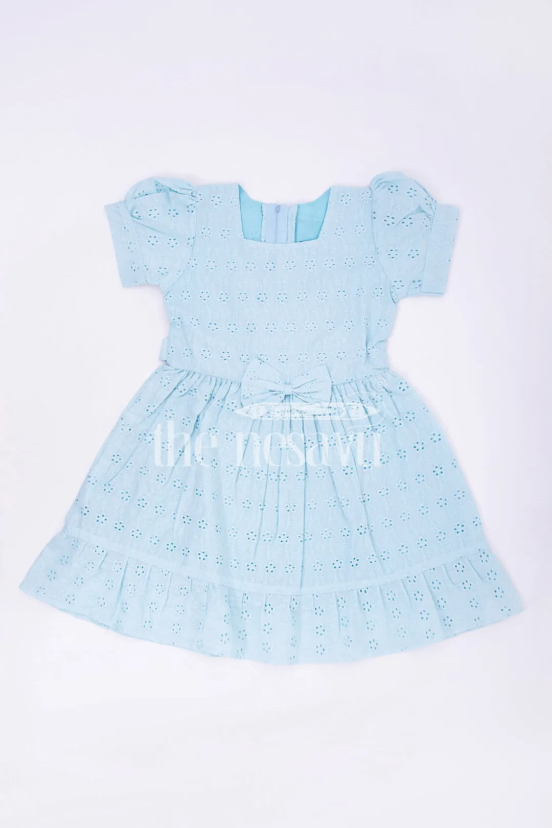 Blue Cotton Chikankari Embroidered Frock for Girls  Nesavu