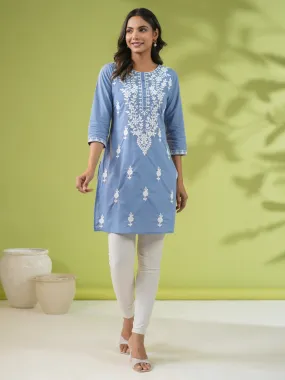 Blue Cotton Embroidered Tunic