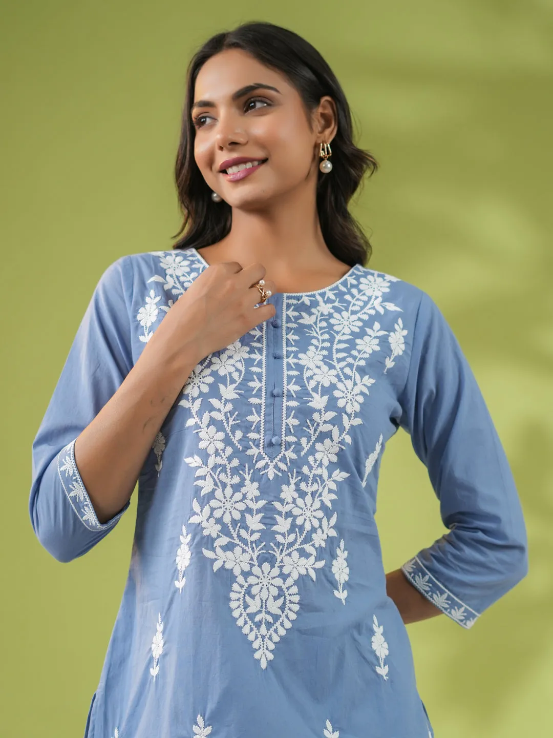 Blue Cotton Embroidered Tunic