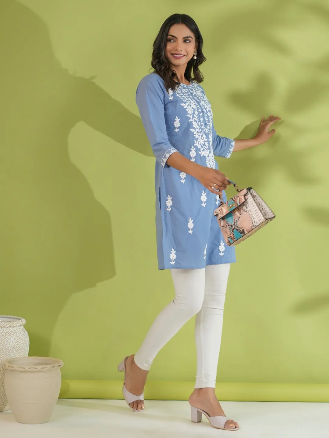 Blue Cotton Embroidered Tunic