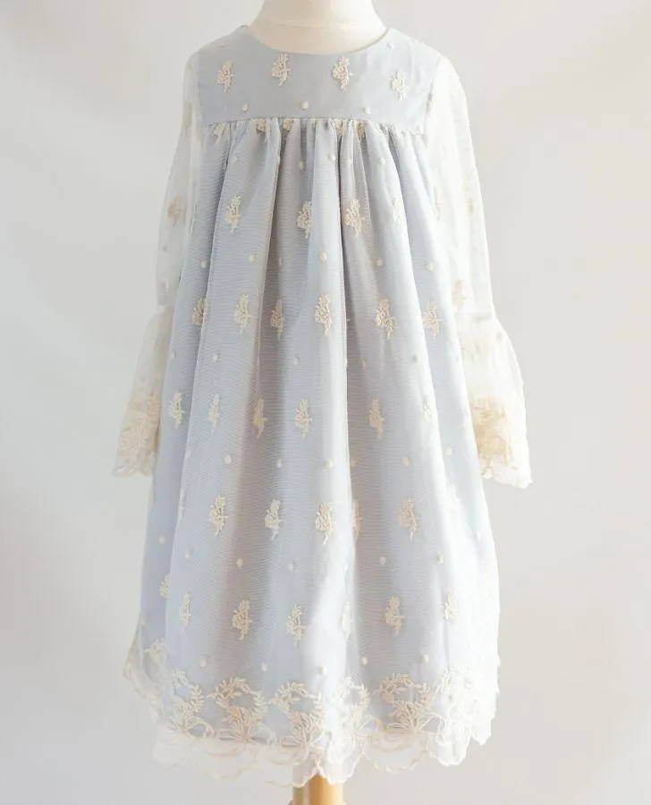 Blue/Ivory Embroidered Overlay Toddler Dress