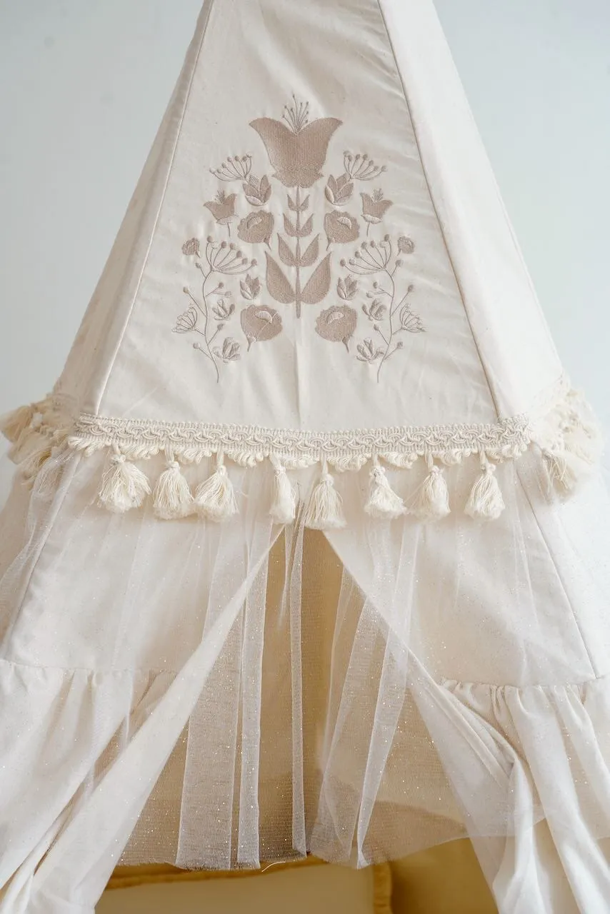 Boho Teepee Tent with Frills and Embroidery