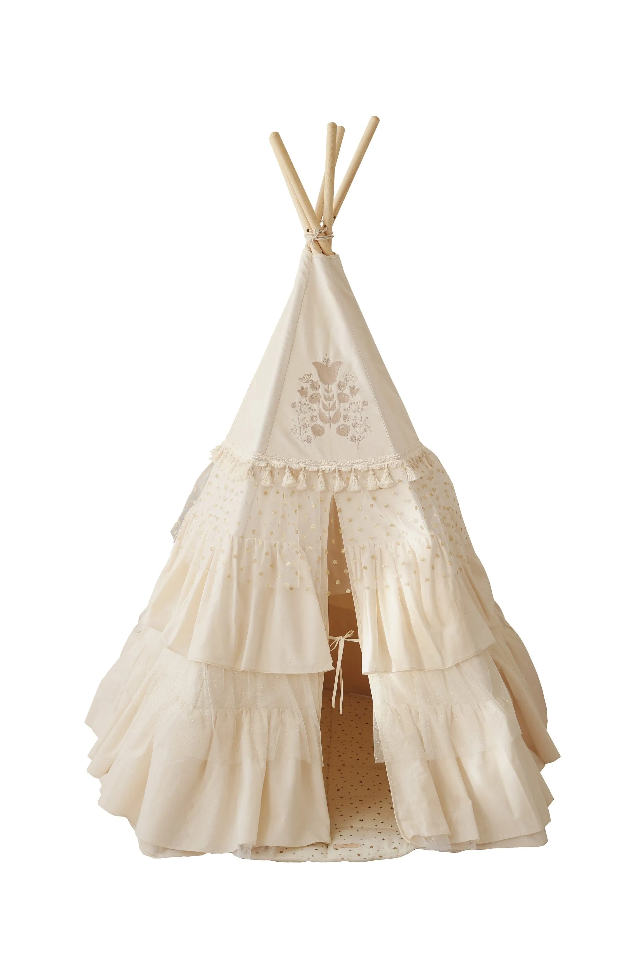 Boho Teepee Tent with Frills and Embroidery