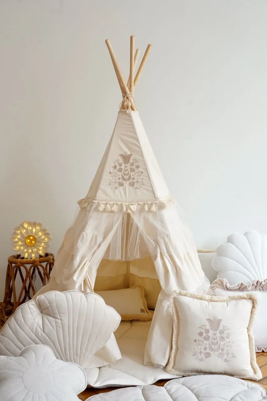 Boho Teepee Tent with Frills and Embroidery