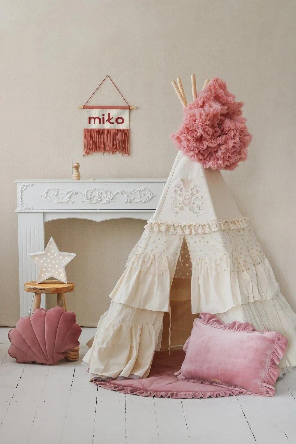 Boho Teepee Tent with Frills and Embroidery