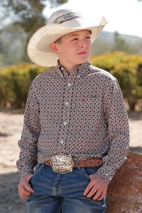 Boy's Cinch Arenaflex ~ Red/Khaki Print