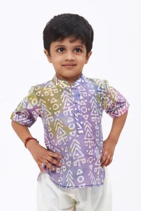 Boys Gradient Purple Cotton Shirt with Triangular Patterns