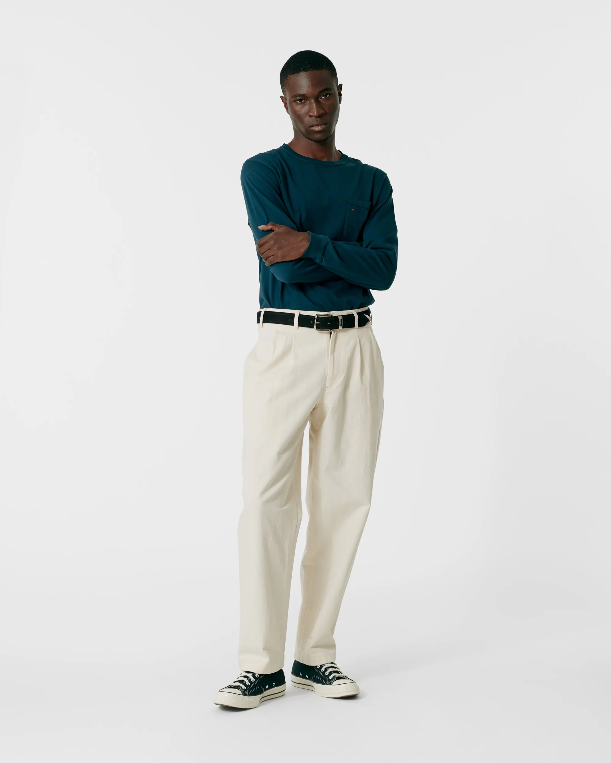 Classic Double-Pleat Herringbone Pant