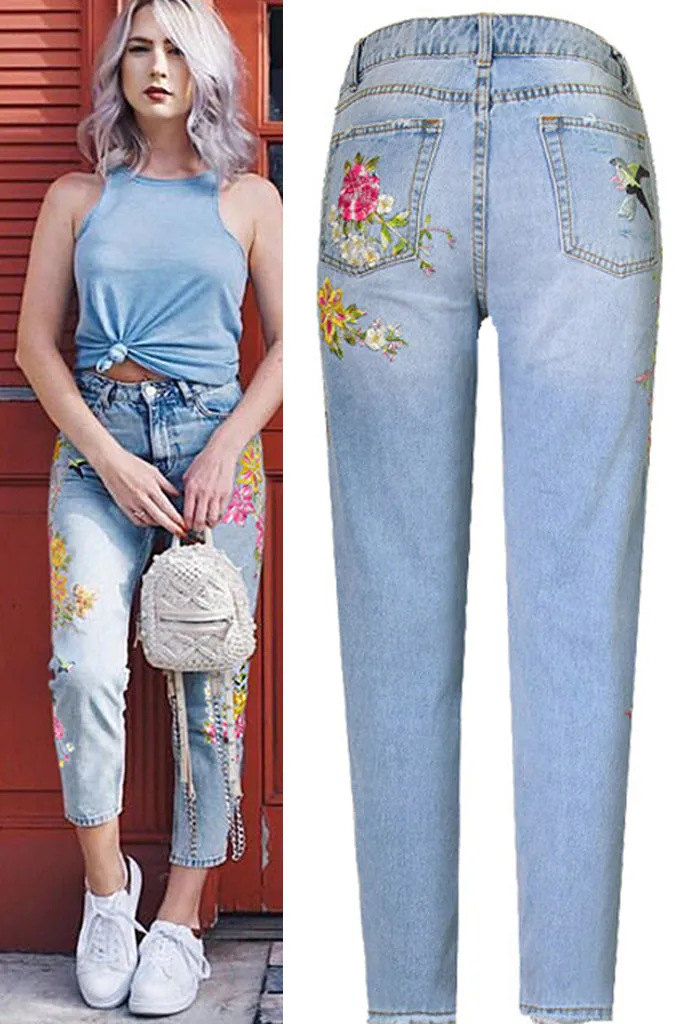 Embroidered Crop Jeans