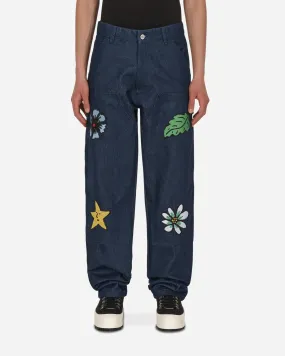 Embroidered Workwear Denim Pants Blue