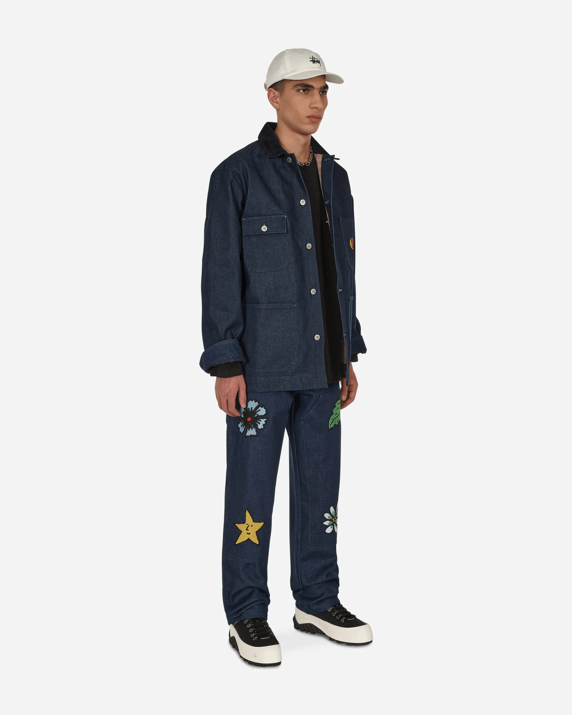 Embroidered Workwear Denim Pants Blue