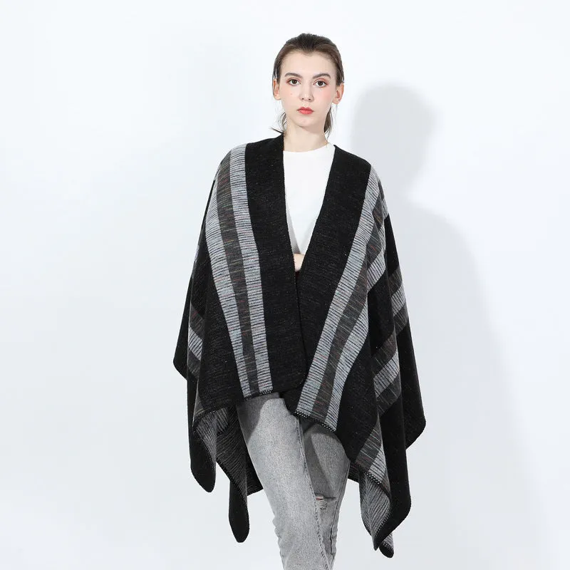 Fashionable Jacquard Silk Imitation-cashmere Split Cape Scarf