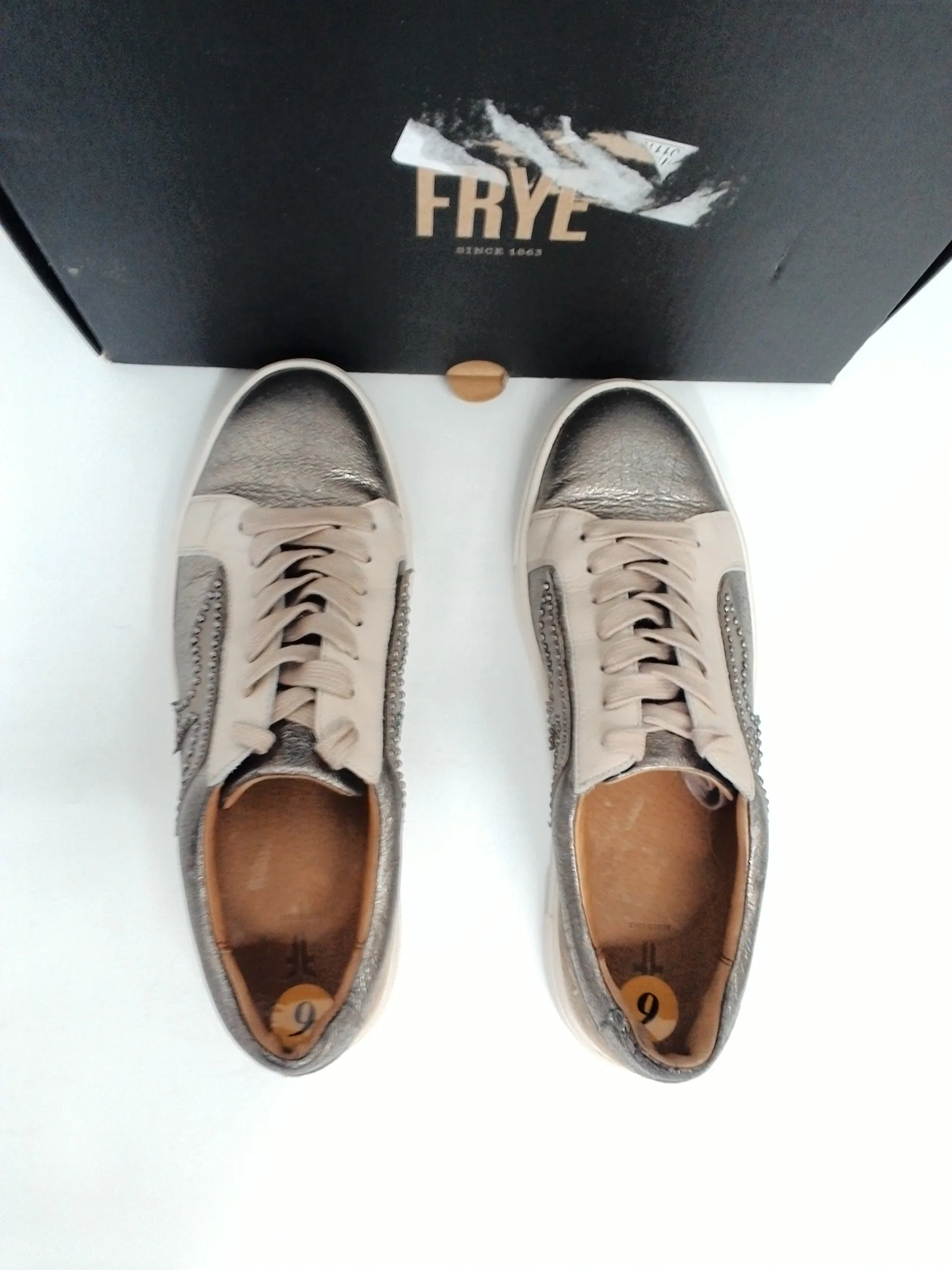 FRYE Women's leather Lena Zip Low sneakears Bronze size 6M