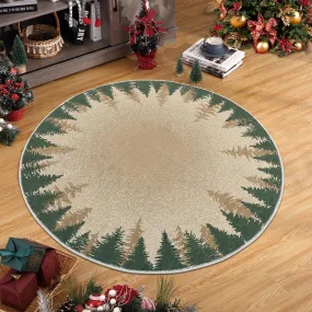 GARVEE 4ft Small Round Rug Christmas Decor Circle Rug Washable Indoor Throw Floor Covers Xmas Decorative Round Area Rug Snowflake Boho Rug Non-Slip Festival Carpet for Living Room Bedroom, Green