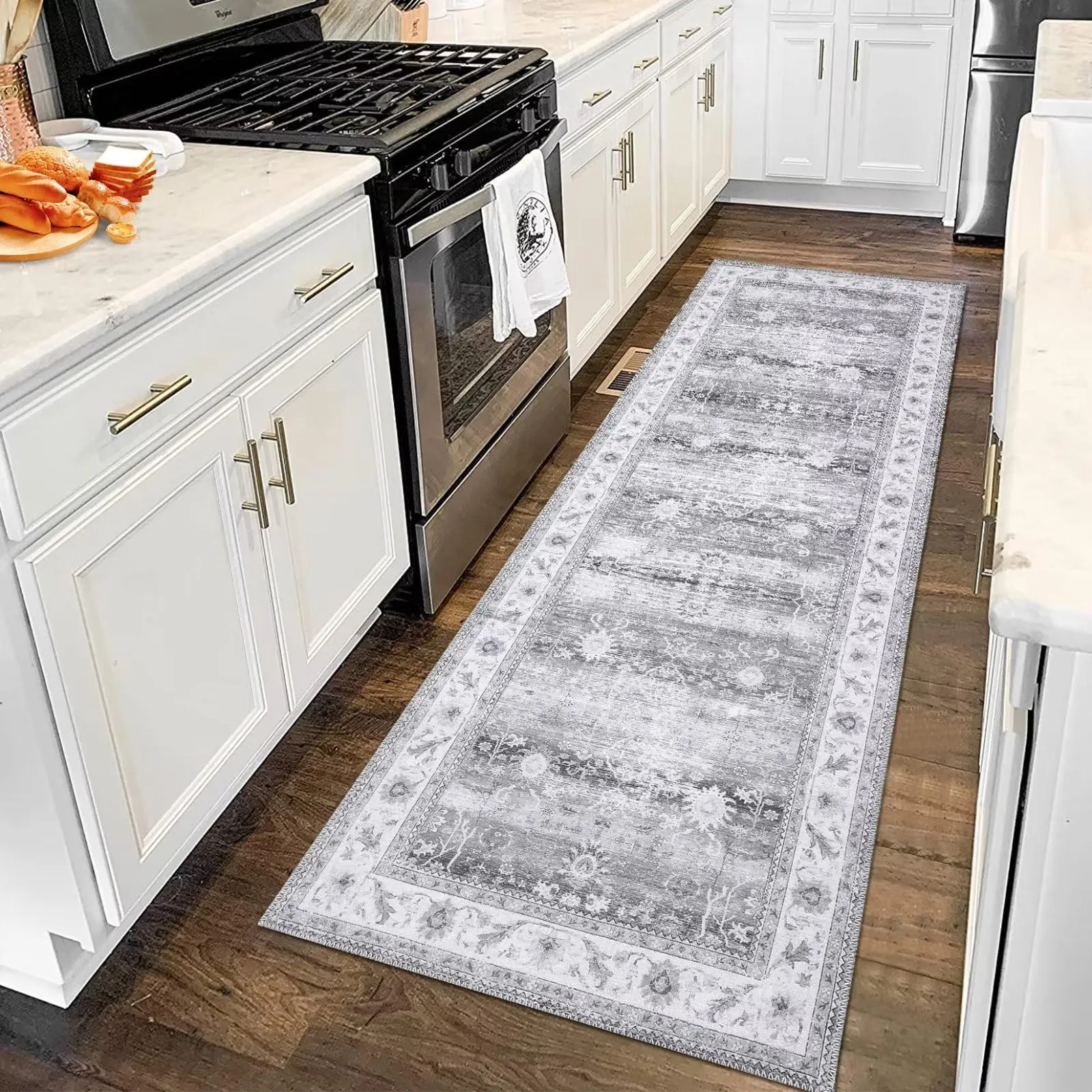 GARVEE Area Rug 2x10 Runner Rugs for Living Room Bedroom Washable Rug Indoor Floor Mats Soft Carpet Boho Accent for Bedroom Decor,Grey