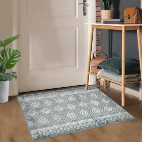 GARVEE Area Rug 2x3 Entry Rug Modern Diamond Distressed Small Entryway Rug Washable Rugs Door Mat Bohemian Non Slip Washable Low-Pile Floor Carpet for Indoor Front Entrance Kitchen Bathroom Grey 2'x3'