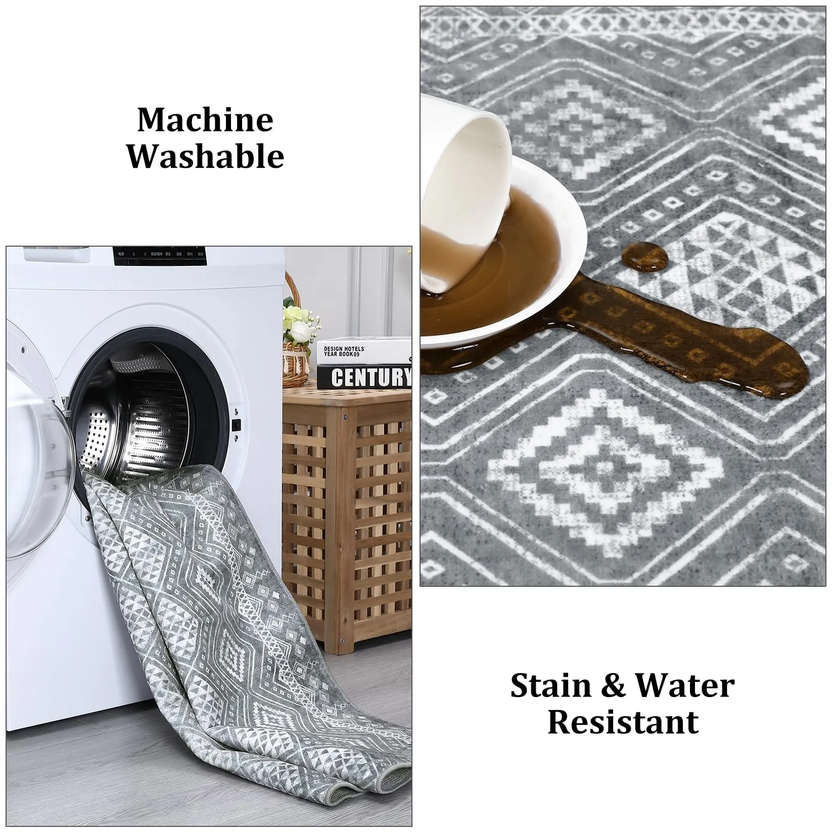 GARVEE Area Rug 2x3 Entry Rug Modern Diamond Distressed Small Entryway Rug Washable Rugs Door Mat Bohemian Non Slip Washable Low-Pile Floor Carpet for Indoor Front Entrance Kitchen Bathroom Grey 2'x3'