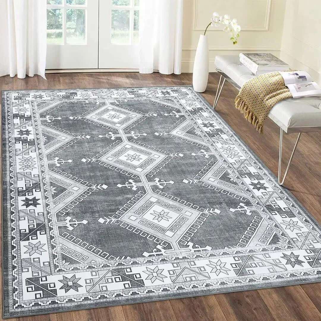 GARVEE Area Rug 4x6 Moroccan Diamond Area Rug Bohemian Geometric Indoor Area Rug Non-Slip Family & Pet Friendly Carpet Machine Washable for Bedroom Farmhouse Home Office, Grey