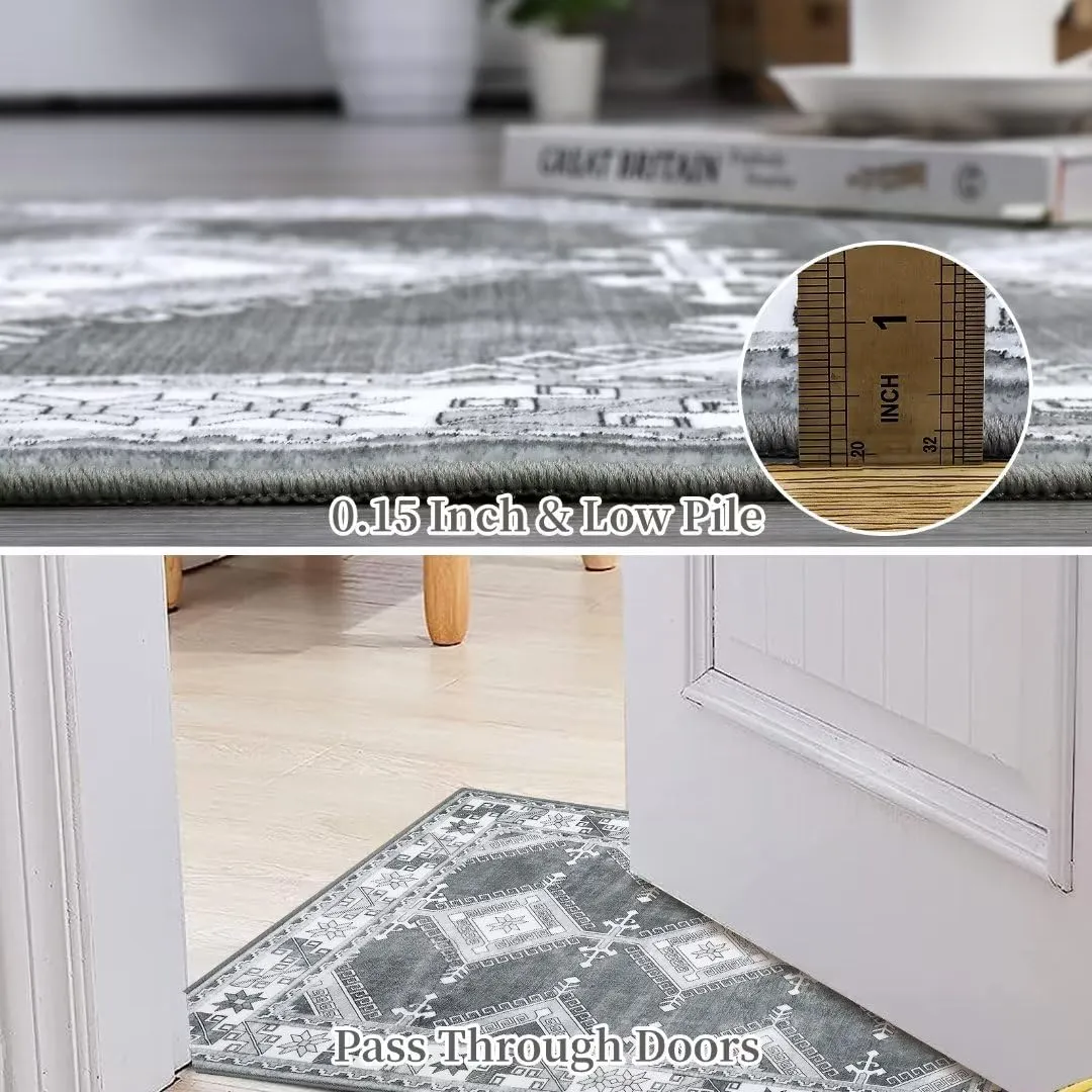 GARVEE Area Rug 4x6 Moroccan Diamond Area Rug Bohemian Geometric Indoor Area Rug Non-Slip Family & Pet Friendly Carpet Machine Washable for Bedroom Farmhouse Home Office, Grey