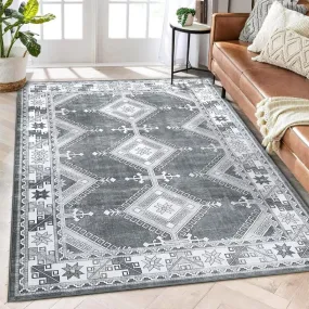 GARVEE Area Rug 4x6 Moroccan Diamond Area Rug Bohemian Geometric Indoor Area Rug Non-Slip Family & Pet Friendly Carpet Machine Washable for Bedroom Farmhouse Home Office, Grey