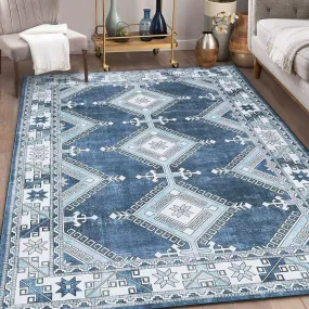 GARVEE Area Rug 4x6 Moroccan Diamond Area Rug Bohemian Geometric Indoor Area Rug Non-Slip Family & Pet Friendly Carpet Machine Washable for Bedroom Farmhouse Home Office, Navy