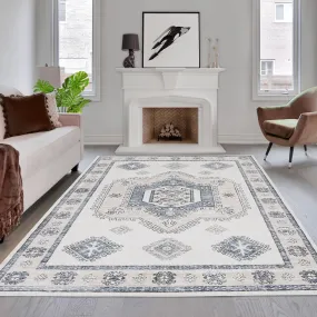 GARVEE Area Rug 9x12 Distressed Boho Rug Vintage Tribal Medallion Large Rug Non Slip Washable Rug Accent Rug for Living Room Dining Room Office, Beige