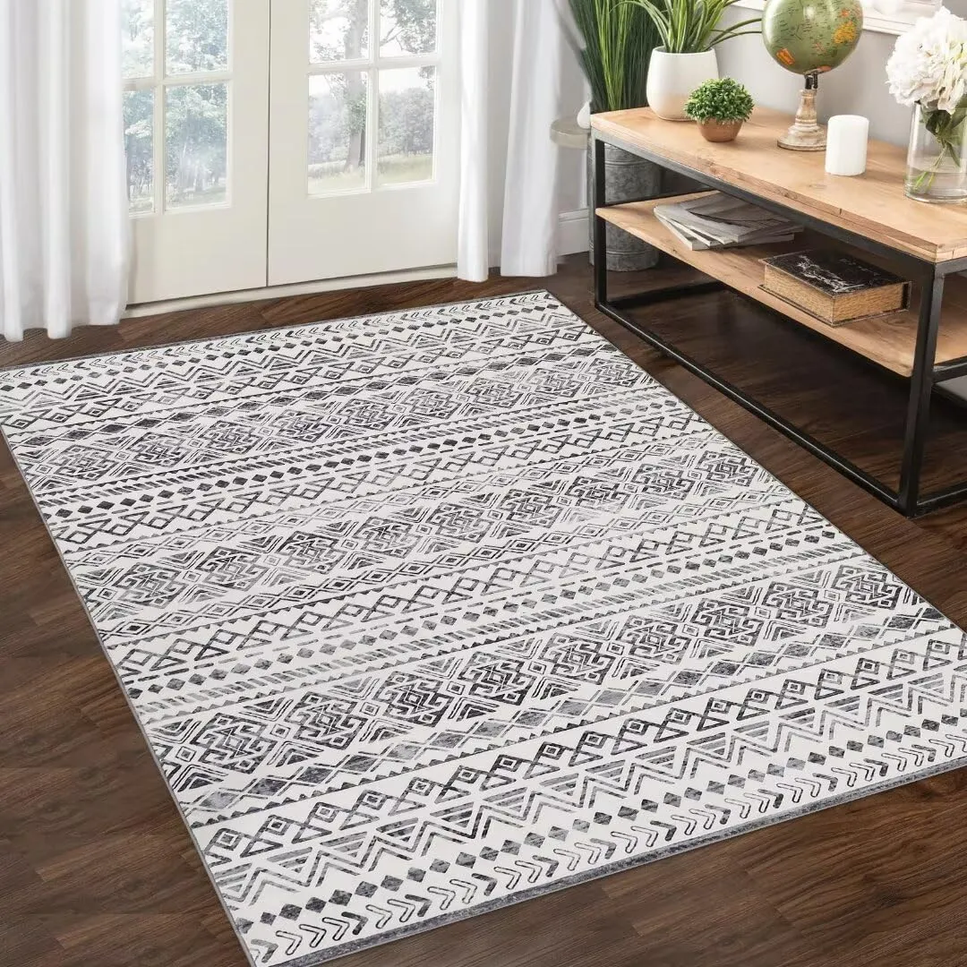 GARVEE Area Rug 9x12 Distressed Boho Rug Vintage Tribal Medallion Large Rug Non Slip Washable Rug Accent Rug for Living Room Dining Room Office, Beige/Grey