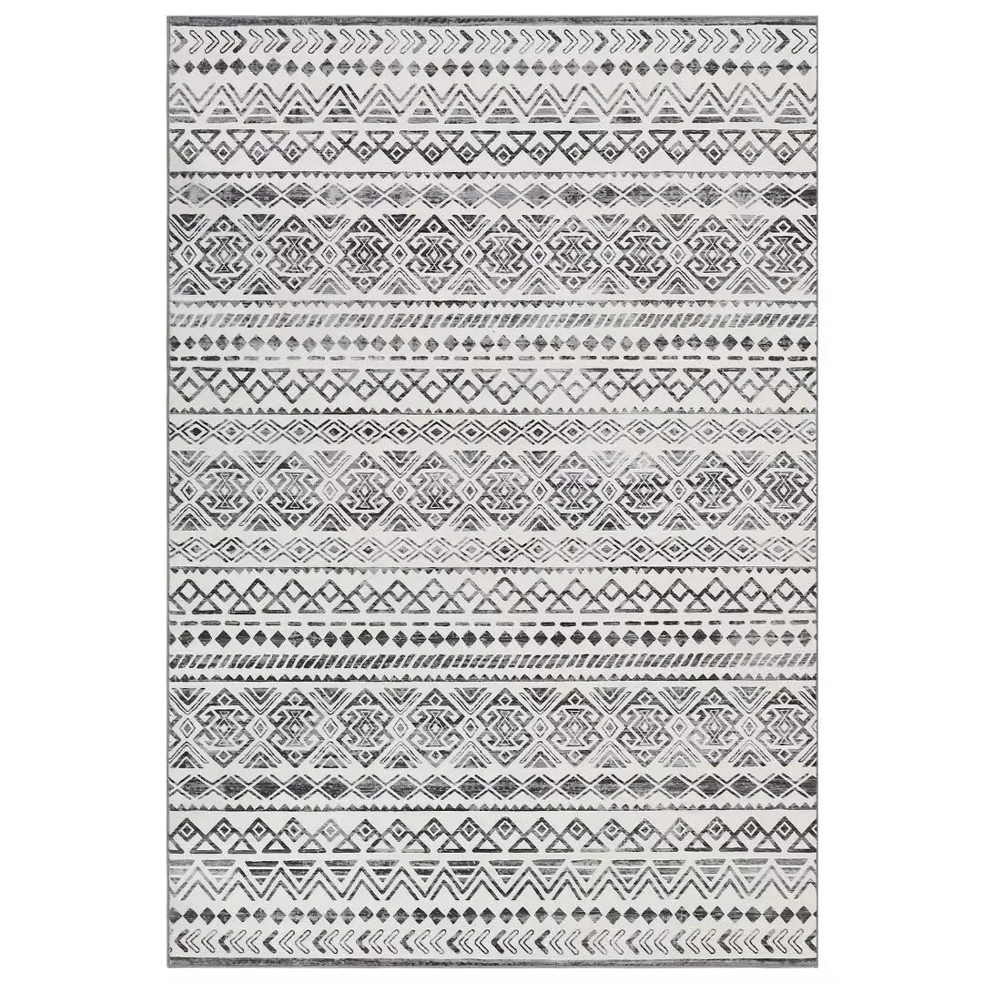 GARVEE Area Rug 9x12 Distressed Boho Rug Vintage Tribal Medallion Large Rug Non Slip Washable Rug Accent Rug for Living Room Dining Room Office, Beige/Grey