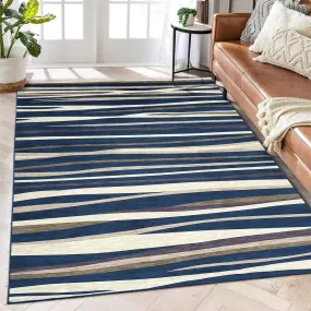 GARVEE Area Rug 9x12 Modern Abstract Rugs for Living Room Machine Washable Area Rug Bohemian Farmhouse Soft Rug Non Shedding Rug Indoor Carpet for Bedroom Living Room, Navy/Beige