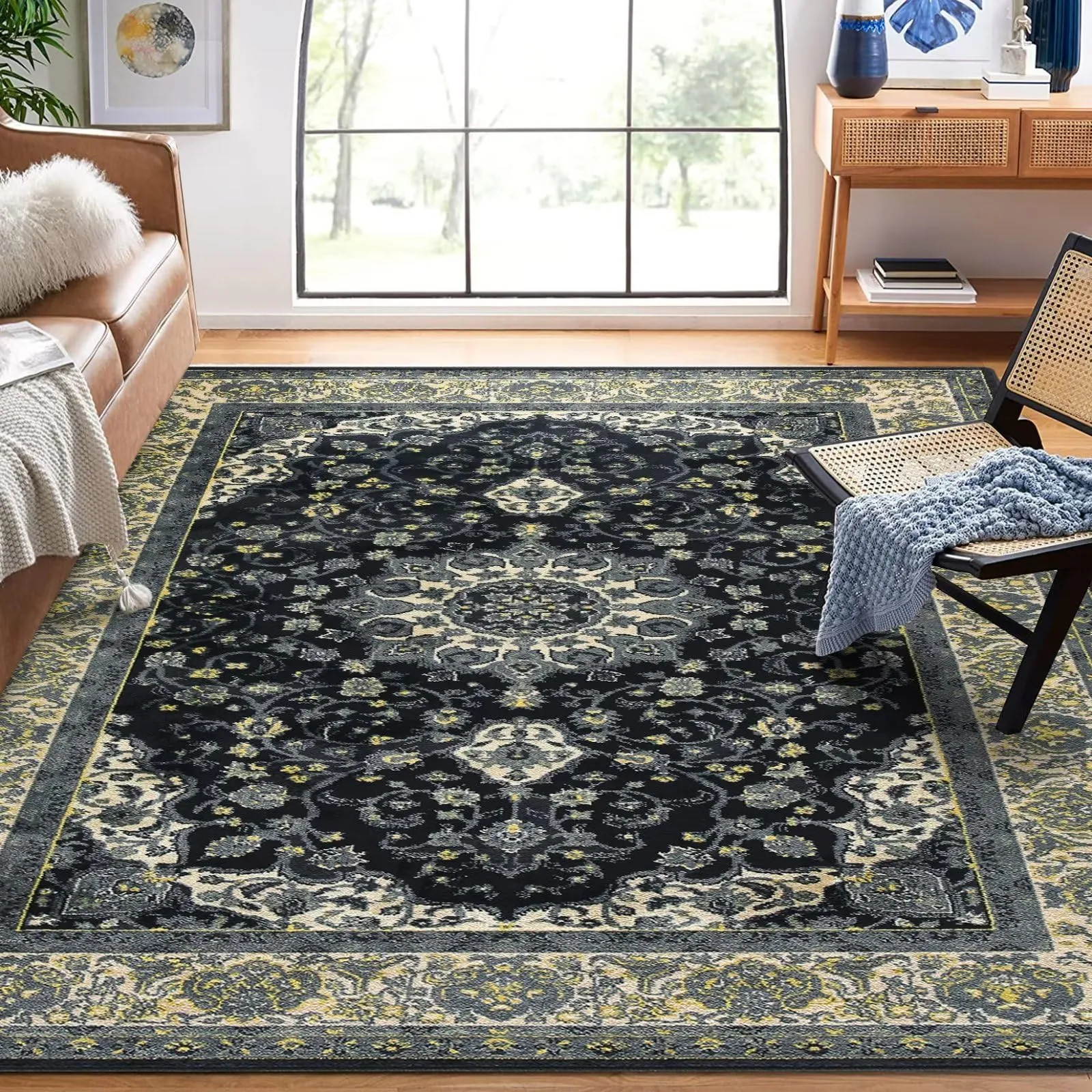 GARVEE Area Rug Clearance 5x8 Boho Distressed Design Carpet for Living Room, Bedroom Dining Room and Kitchen Office Nursery Boho Non-Slip Indoor Floor Room Decor,Grey