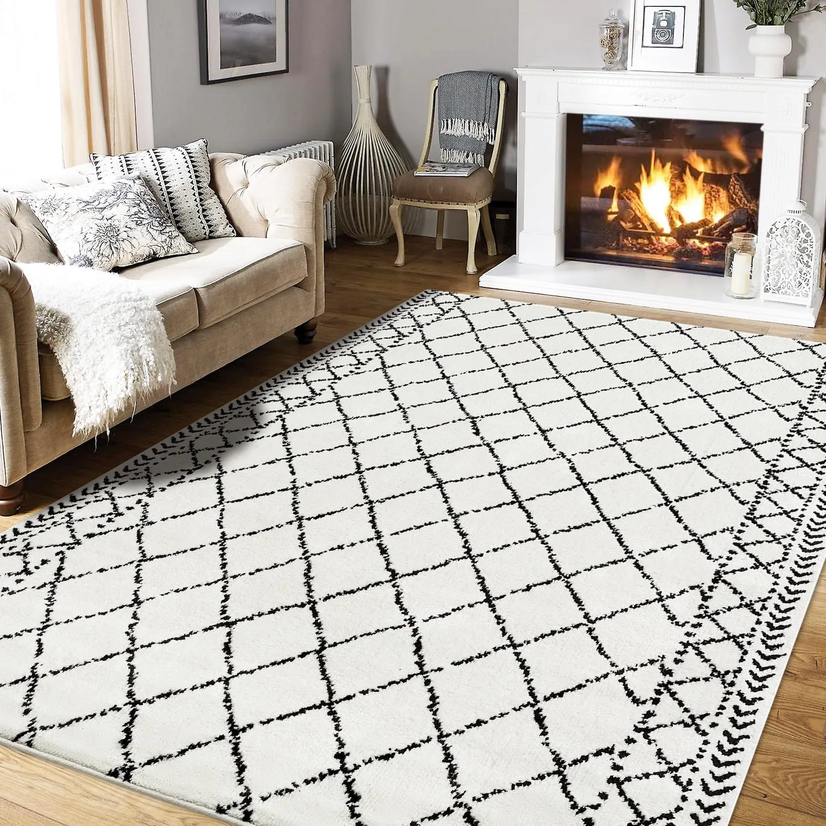 GARVEE Area Rugs 9x12 Modern Plush Large Rug Trellis Rug Geometric Rug Fluffy Shag Large Fuzzy Plush Soft Throw Rug,Large Shaggy Floor Big Carpets for Bedroom Kids Home Decor